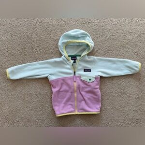 Patagonia Baby Micro D Fleece Zip Hoodie Pink Mint Colorblock 6-12 Months